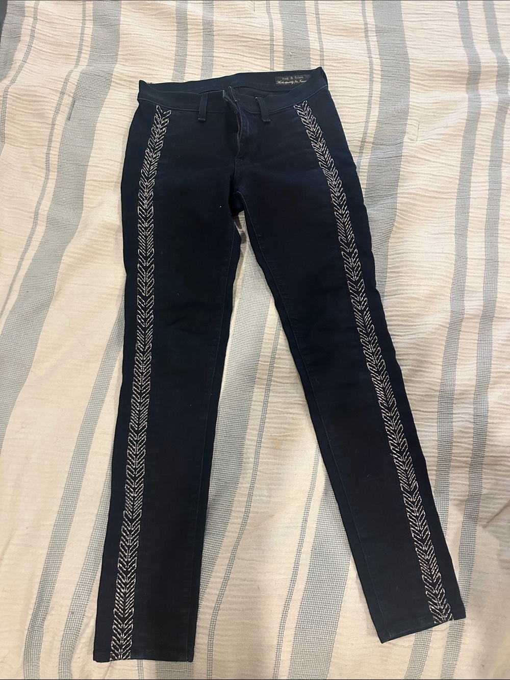 rag & bone Black Skinny Jeans with Silver Embroidered Side Detail 27